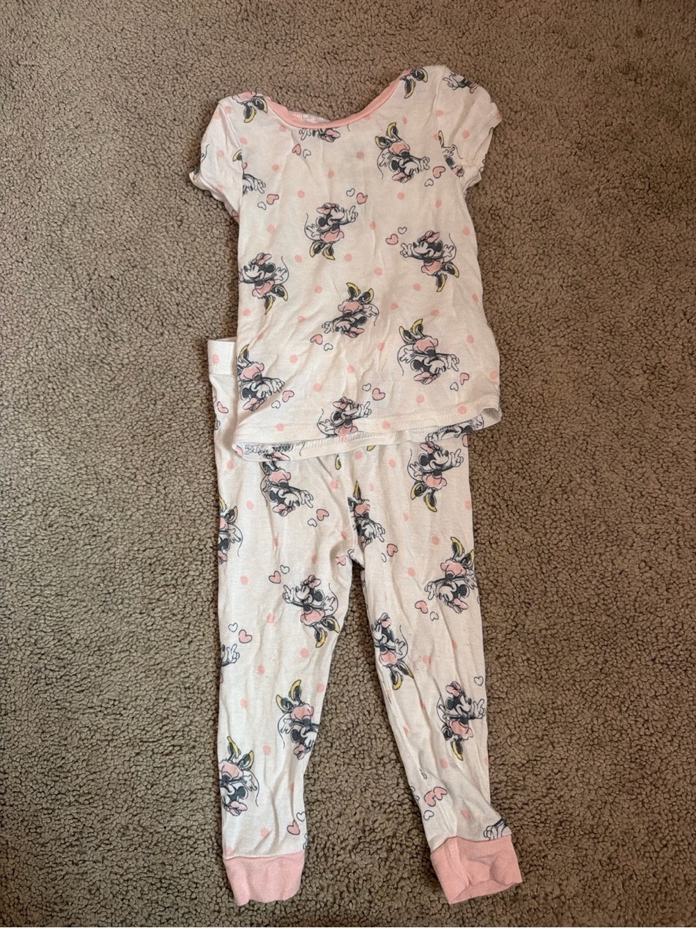 Disney Pink and White Minnie Mouse Two-Piece Pajama Set